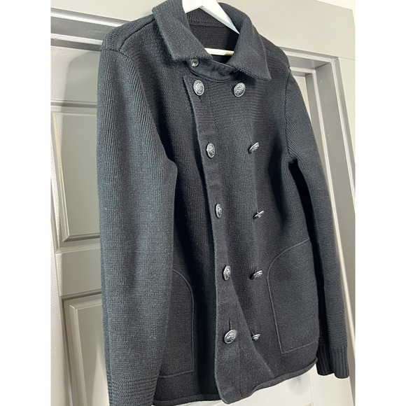 Vince Jacket Womens Large Black‎ 100% Wool Knit Double Breasted Military Style - Picture 11 of 13